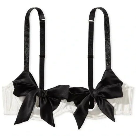 Victoria's Secret Dream Angels Satin Unlined Black Tie Bow Balconette Bra Small - Picture 1 of 3